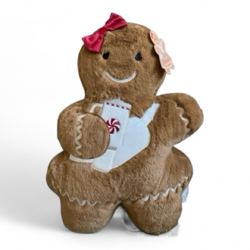 Christmas Gingerbread Girl Pillow w/ Tumbler Peppermint Drink and Crossbody